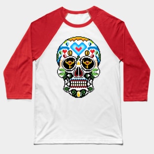 8-Bit Sugar Skull Baseball T-Shirt